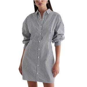 Express Striped Poplin Long Sleeve Mini Shirt Dress Size Large